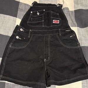 Revo Black short Denim Overalls with Red Logo